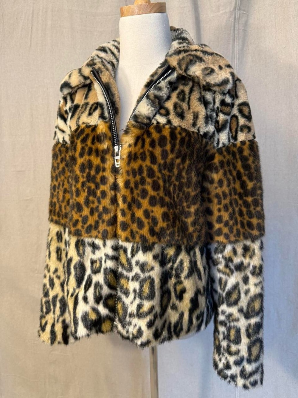 Faux Fur Leopard-Print Kids Jacket - Brown & Cream
